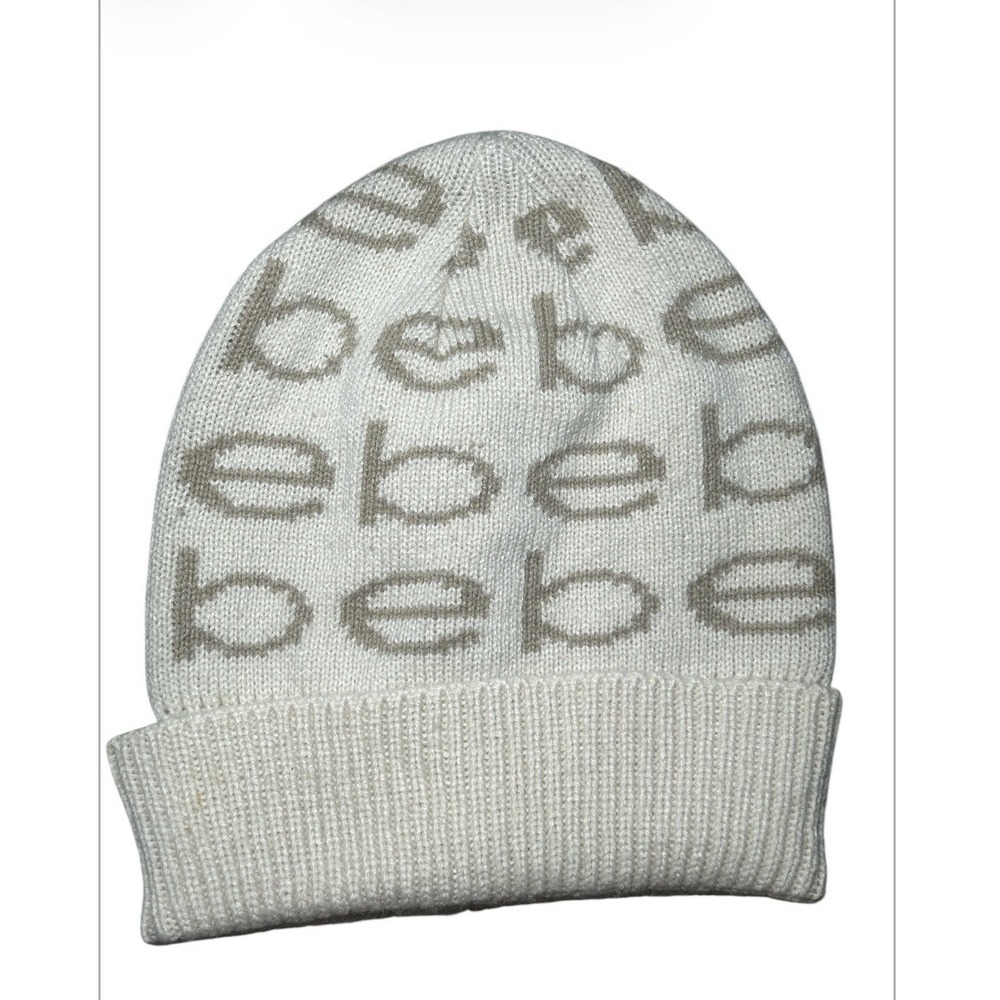 Bebe Beige‎ White Women's Winter Beanie Warm Casual Chic Snow Ski Resort Girlie
